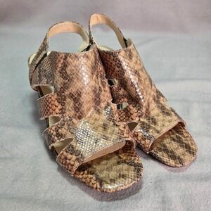 Liz Claiborne Gillroy Sandals Brown Snakeskin Print Block Heel Slingback 8.5M